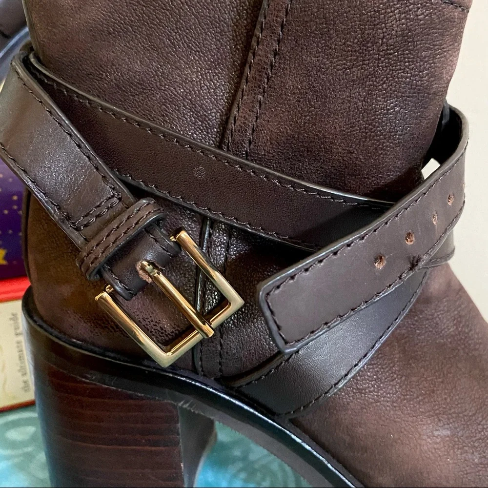 Tory Burch Hastings Heeled Leather Ankle Boots w/ Wrap Around Ankle Straps
